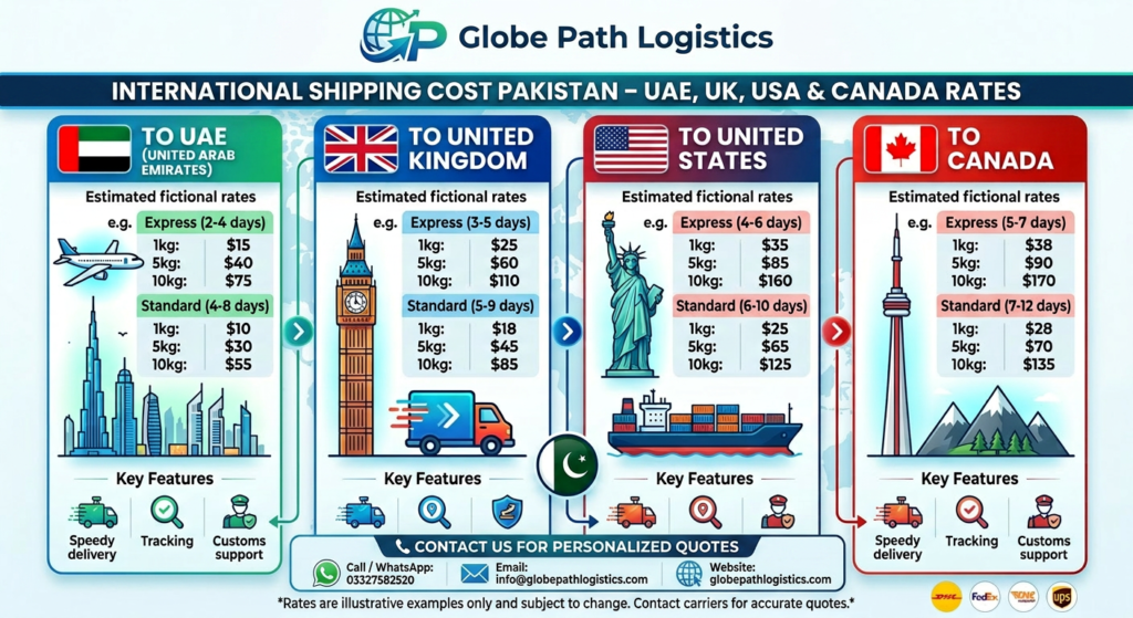 International Shipping Cost from Pakistan – UAE, UK, USA & Canada Rates