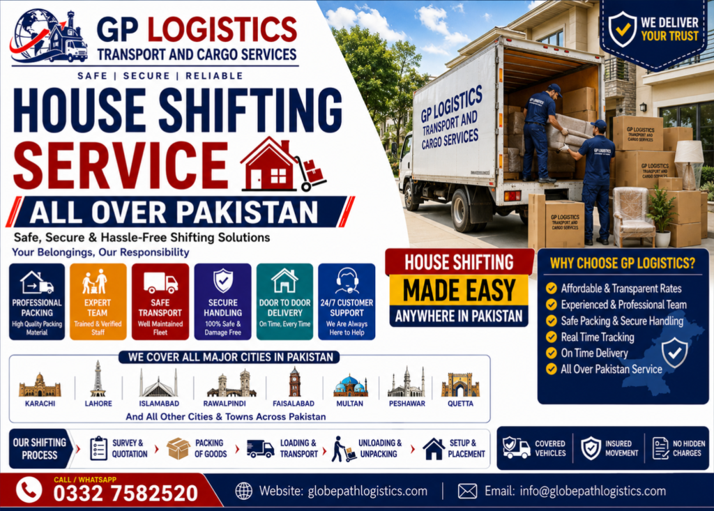 Professional home shifting service in Islamabad with safe packing, careful loading, secure transportation, and timely delivery for houses and apartments.