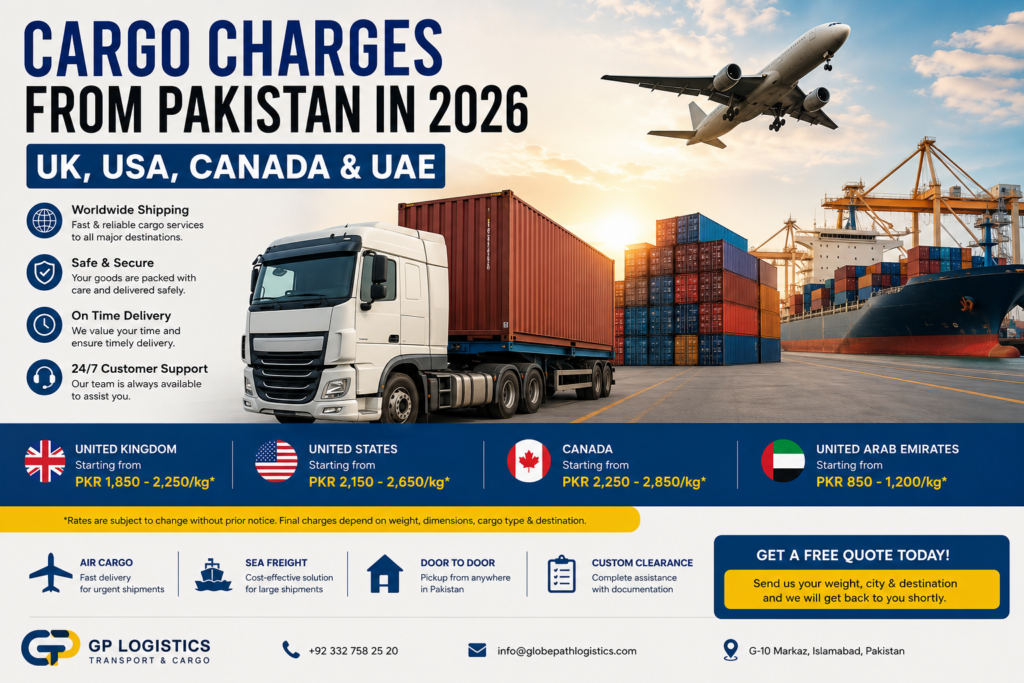 Cargo charges from Pakistan in 2026 for UK USA Canada and UAE