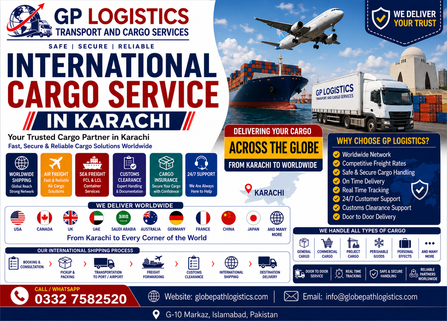 International cargo service in Karachi for worldwide shipping