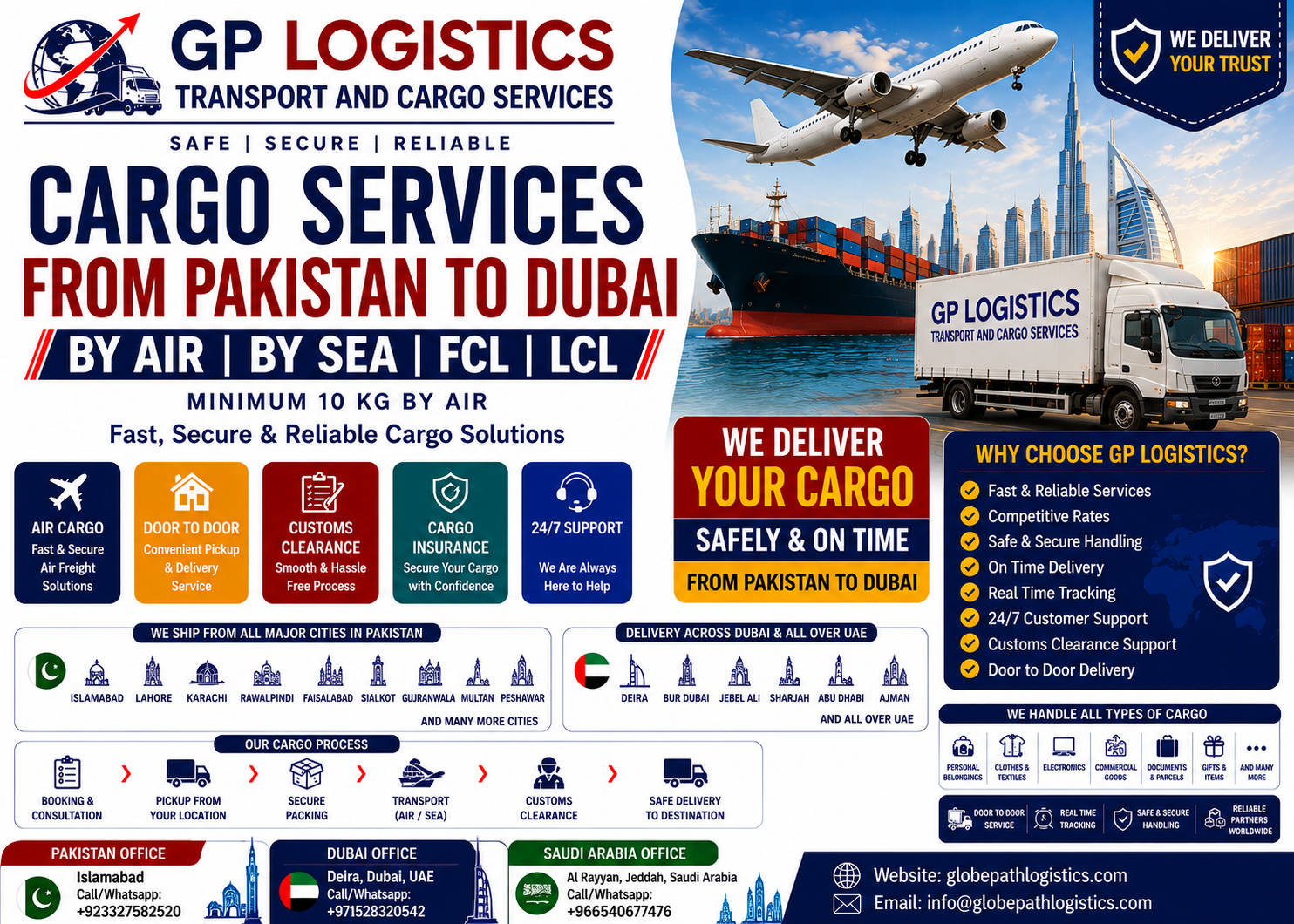 Pakistan to Dubai cargo services by air and sea including LCL and FCL shipping