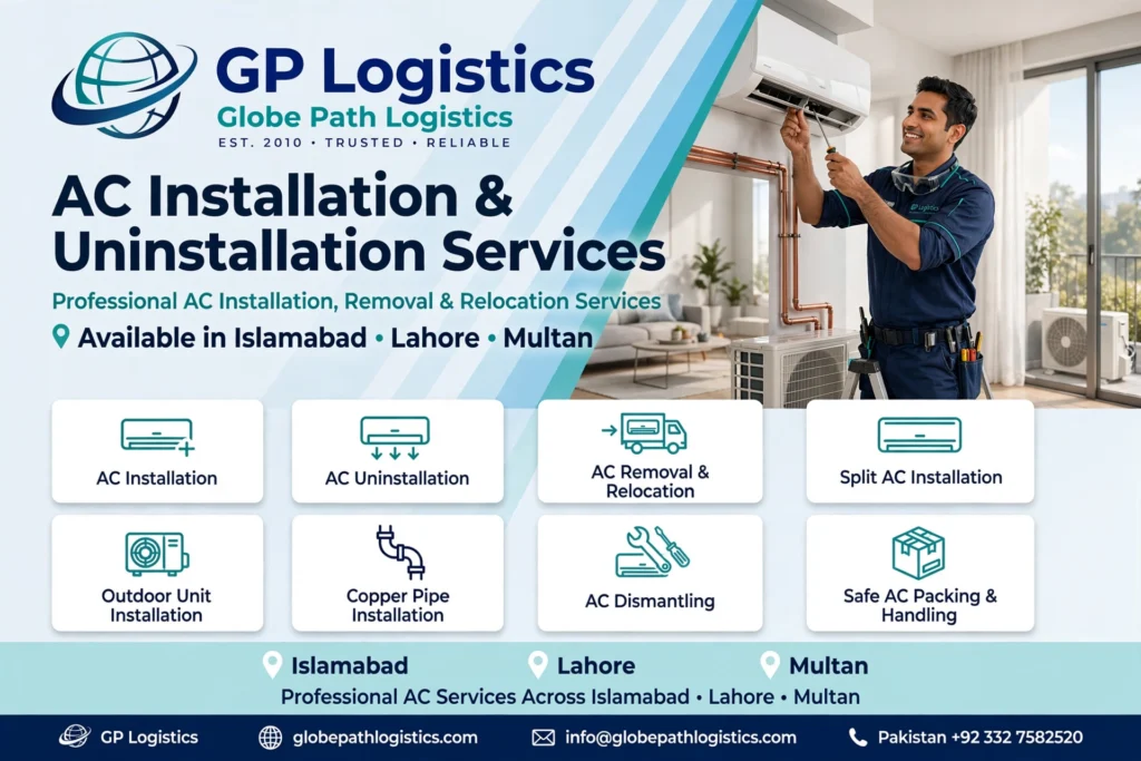 AC installation and uninstallation services in Islamabad, Lahore and Multan